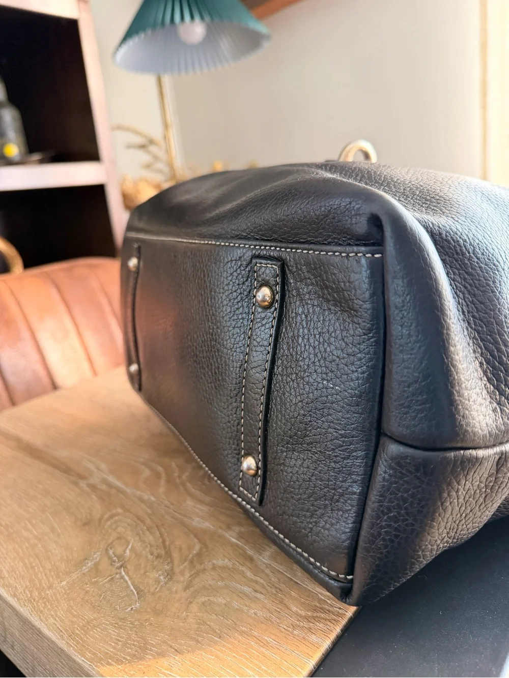 Dooney & Bourke Black Pebbled Leather Hobo with Silver Hardware